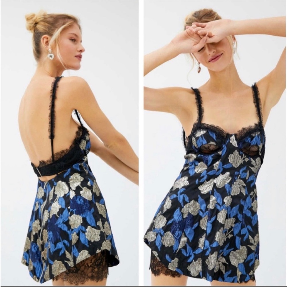 For Love & Lemons Madame Brocade Cut Out Mini Dress